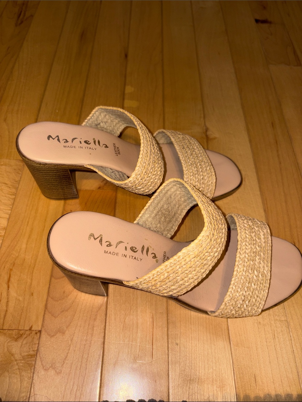 MARIELLA Beige Braided Double-Strap Block Heel Mules